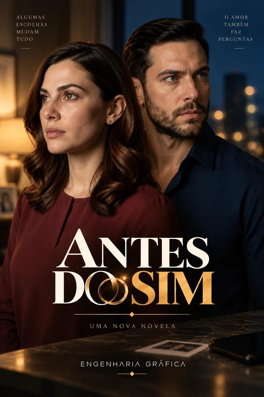Original Antes do Sim promotional poster featuring Clara and Gabriel, with its original Portuguese title